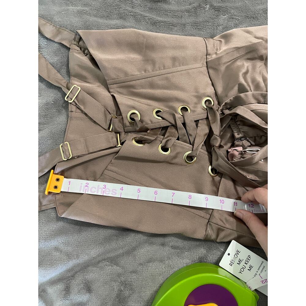 NWT SMY MuMu Size Medium Clarissa Corset Dress Dune Luxe Satin Brown Wedding - Picture 11 of 11